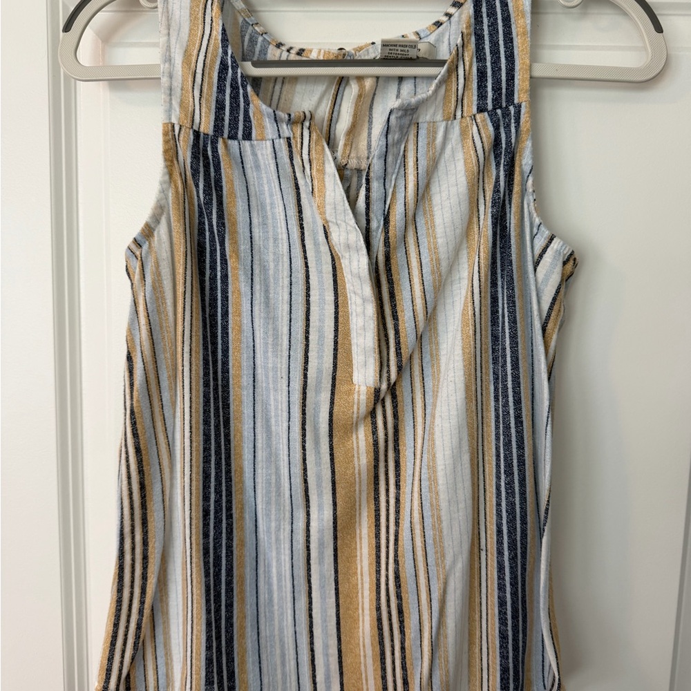 Sleeveless Stripe V-Neck Tank Top in White, Navy & Mustard